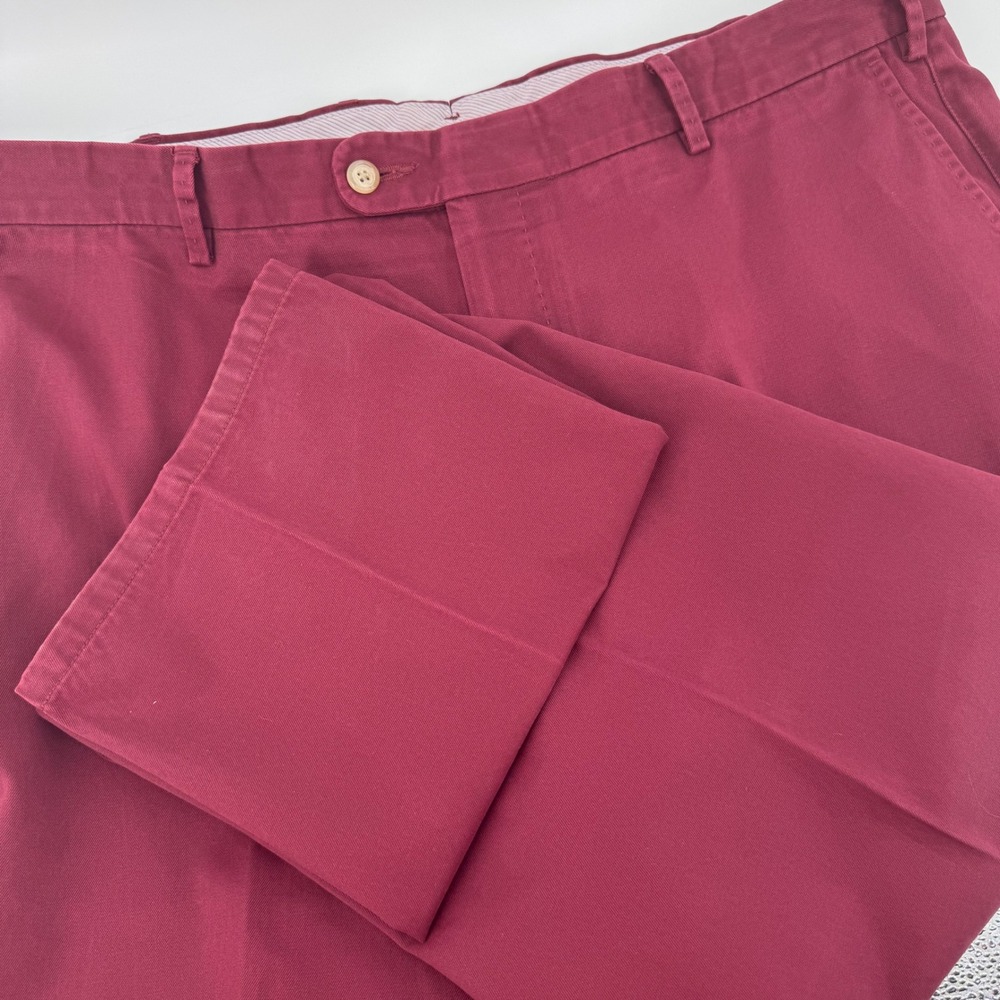 Peter Millar Mens 40 Burgundy Pima Cotton Flat Front Chino Trousers Straight Leg